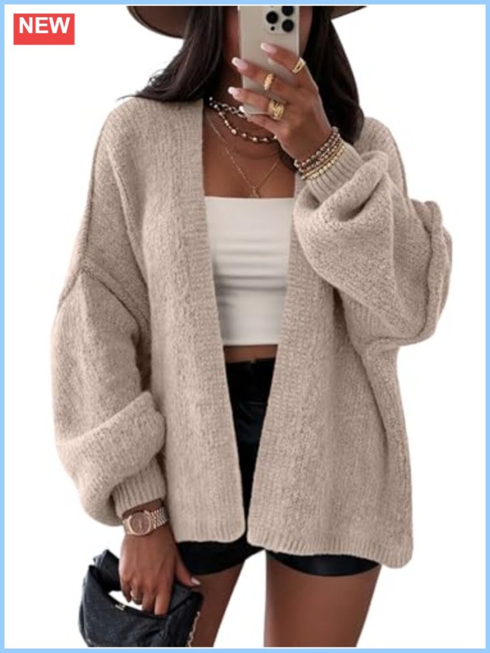 Chunky Knit Cardigan Oversized Lantern Sleeve Longline Sweater